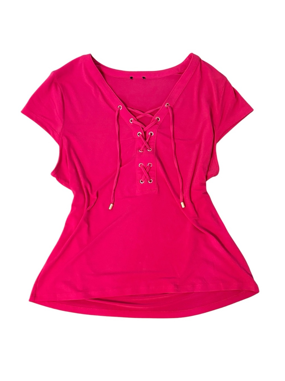 INC hot pink y2k lace-up tie blouse